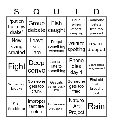 SOTO+ Camping Trip Bingo Card