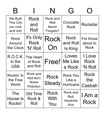 "Rock" 3 Bingo Card