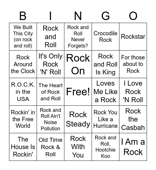 "Rock" 3 Bingo Card