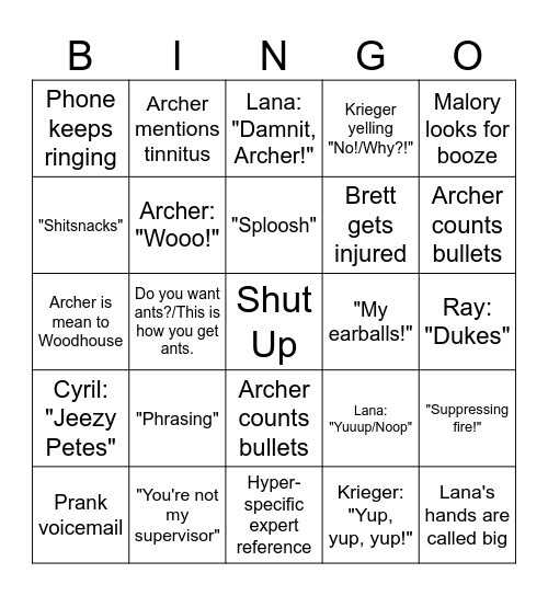 Archer Bingo Card