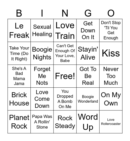 Oldies Bingo Card