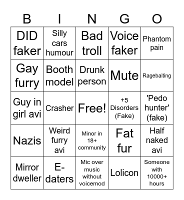 Vrchat Bingo Card