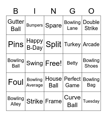 Bowling Bingo Card