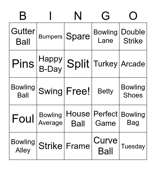 Bowling Bingo Card