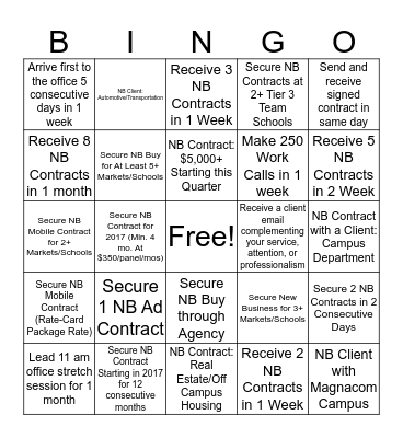 Sales Bingo 2017 Bingo Card
