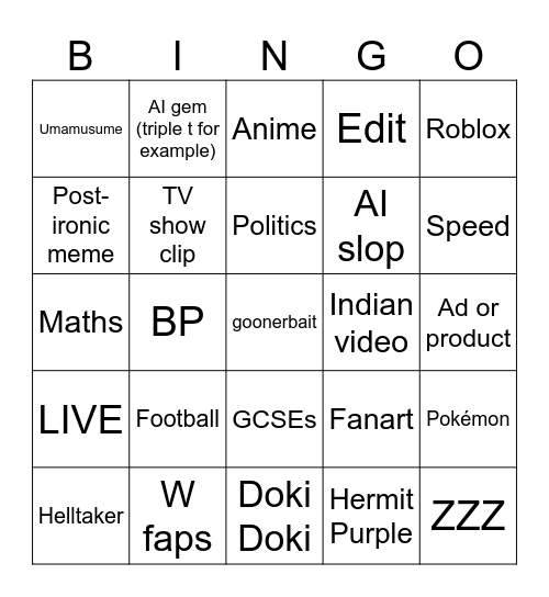 TikTok Bingo Card