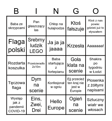 Eurovision Song Contest 2026 Bingo Card