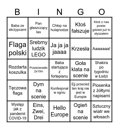 Eurovision Song Contest 2026 Bingo Card