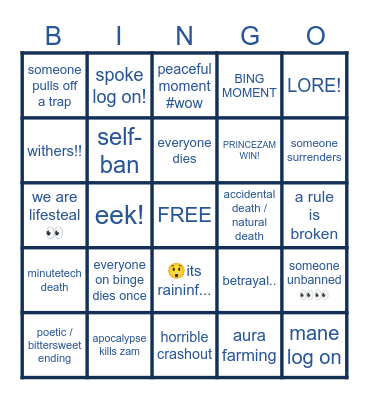 ls s7 finale (mainly zam) Bingo Card