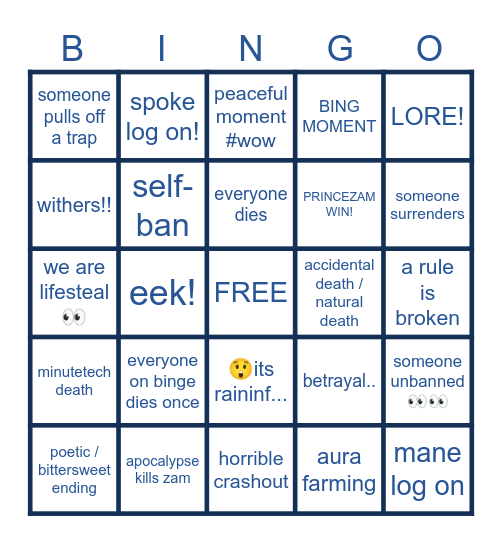 ls s7 finale (mainly zam) Bingo Card