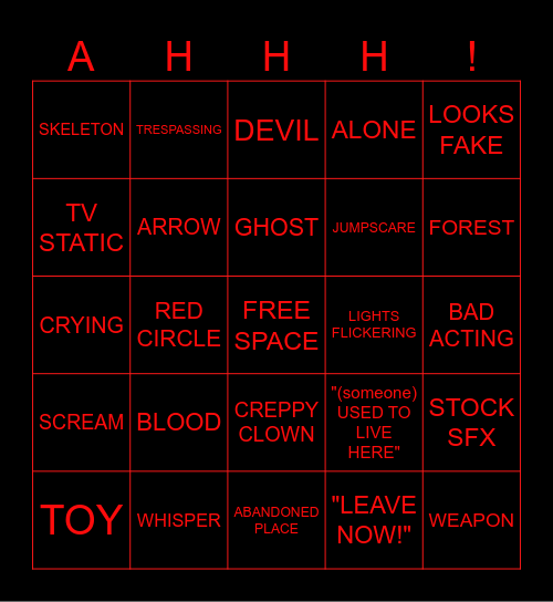 HORROR VIDS Bingo Card