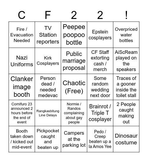 Comifuro Bingo Card