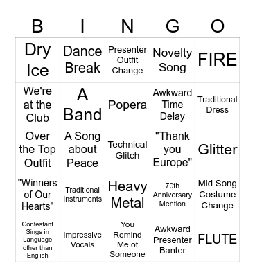 Eurovision 2026 Bingo Card