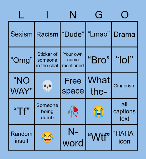 Texting Bingo Card