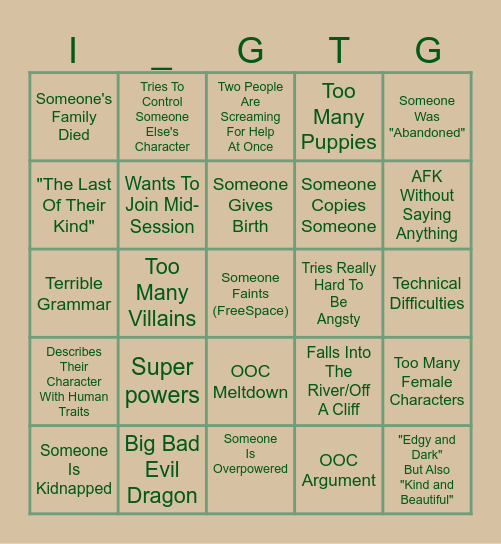 ROLEPLAY BINGO Card