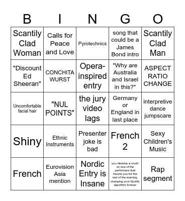 Eurovision 2026 Bingo Card