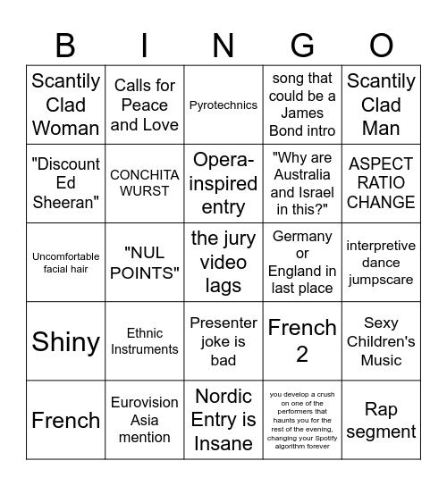 Eurovision 2026 Bingo Card