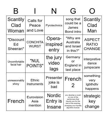Eurovision 2026 Bingo Card