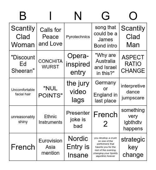 Eurovision 2026 Bingo Card