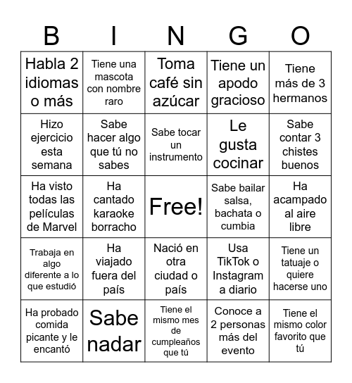Familia Cumba - Bingo humano Bingo Card