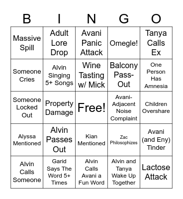 Whistler Weekend Bingo Card