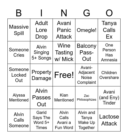 Whistler Weekend Bingo Card