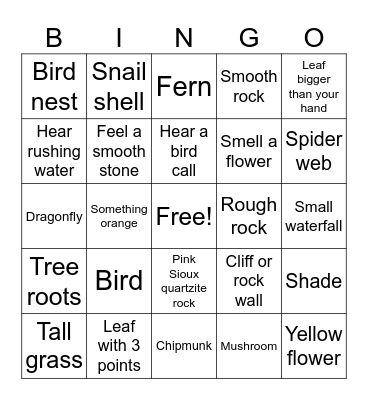 Nature Bingo Card