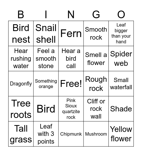 Nature Bingo Card