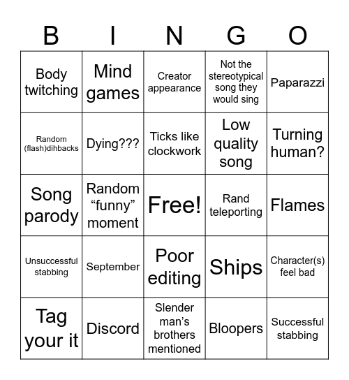Gacha life creepypasta singing battle Bingo Card