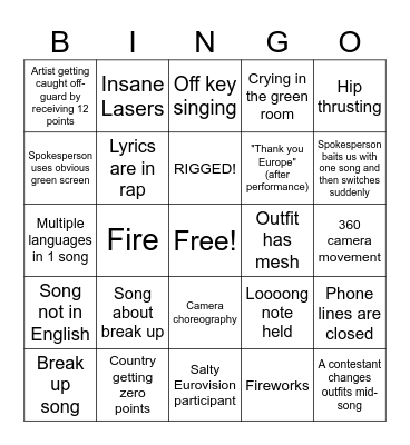 Eurovision @ Pika House Bingo Card