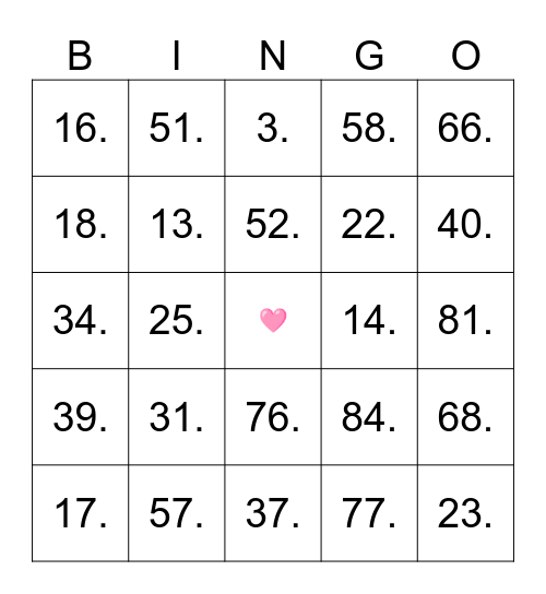 BIANGO Bingo Card