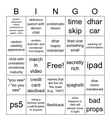 Dhar Man Bingo Card