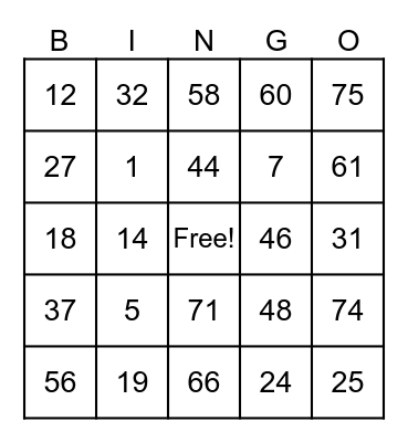 Untitled Bingo Card