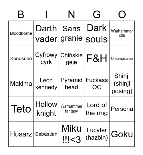 Postacie Bingo Card