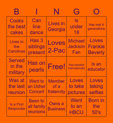 Wimberly Ford Cousin Bingo Card