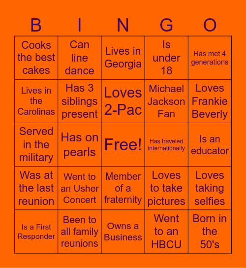 Wimberly Ford Cousin Bingo Card