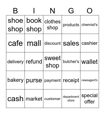 Spending money Bingo Card