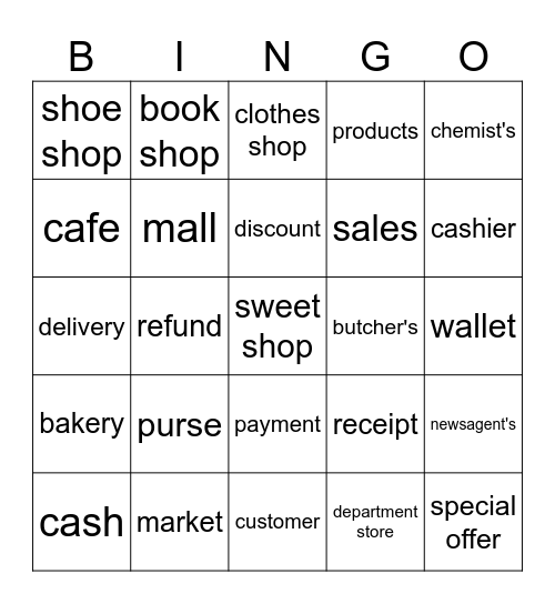 Spending money Bingo Card