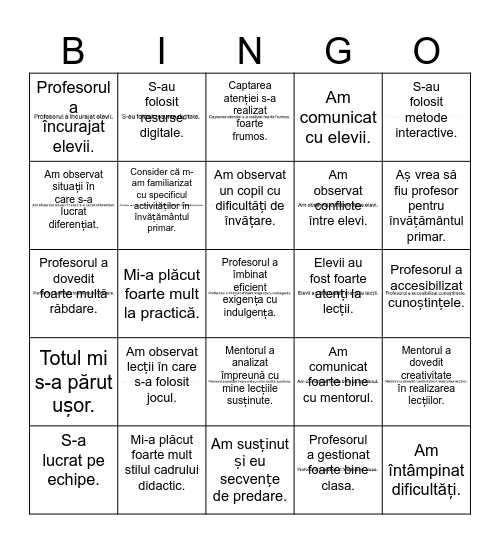 Bingo pedagogic Bingo Card