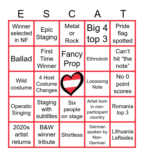Eurovision 2026 Watch Party Bingo Card