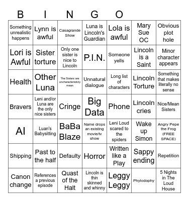 Loud House Fanic Bingo Card