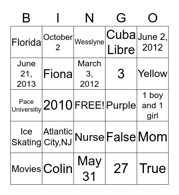 Future Mrs. Thevenot Bingo Card