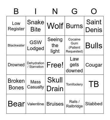 Fremont Medical Bingo Card