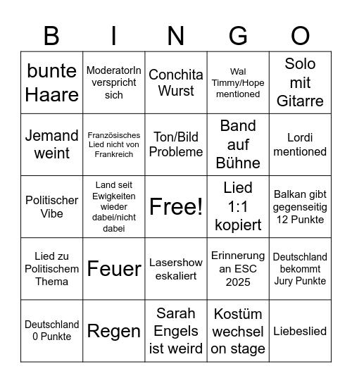 ESC-Bingo Card