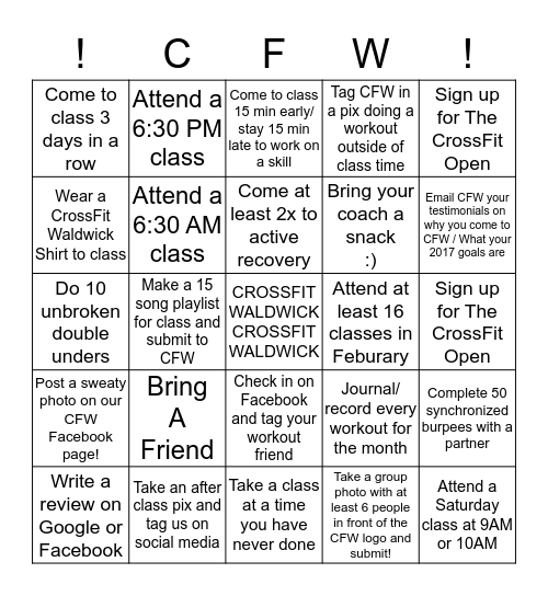 CrossFit Waldwick Bingo Card