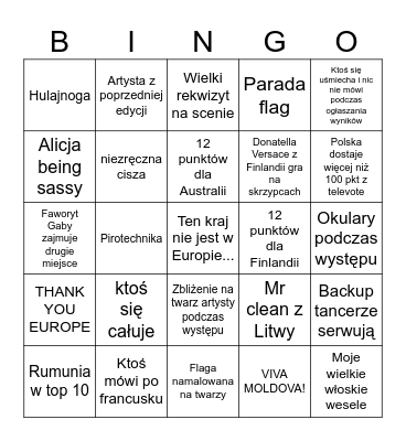 eurowizja Bingo Card