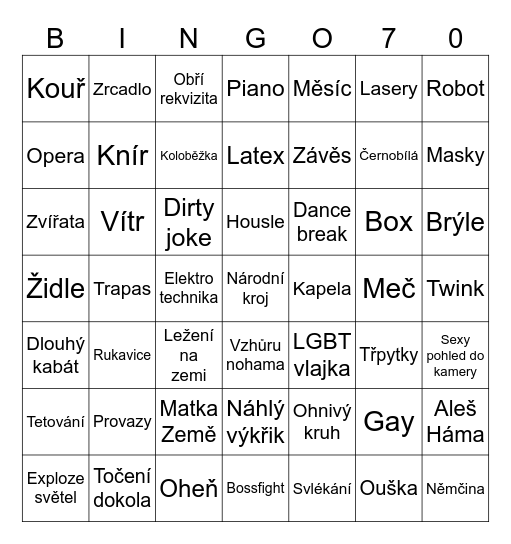 Eurovision 2026 - Finále Bingo CZ Česky - Dreefi Bingo Card