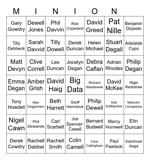 Despicable Me 67 Bingo Card