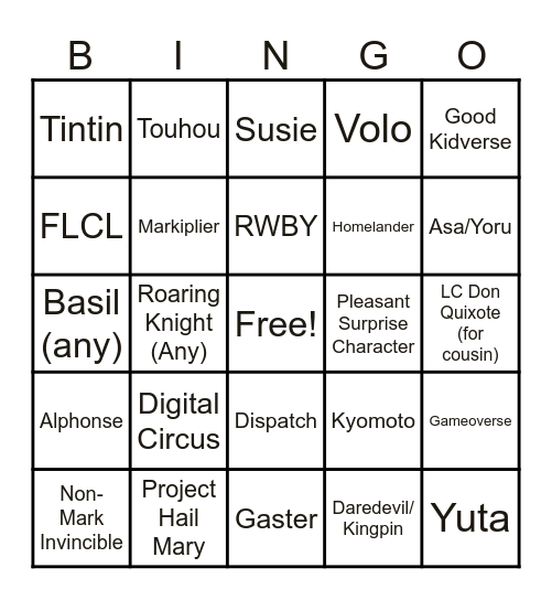 CFSPLAY Bingo Card