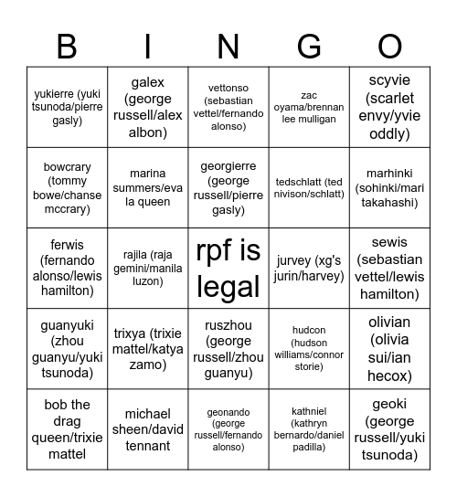 ame's rpf bingo Card